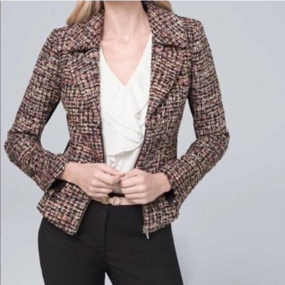 NWOT White House Black Market Tweed Moto Jacket - Black w/ Pink Flush - Picture 2 of 6